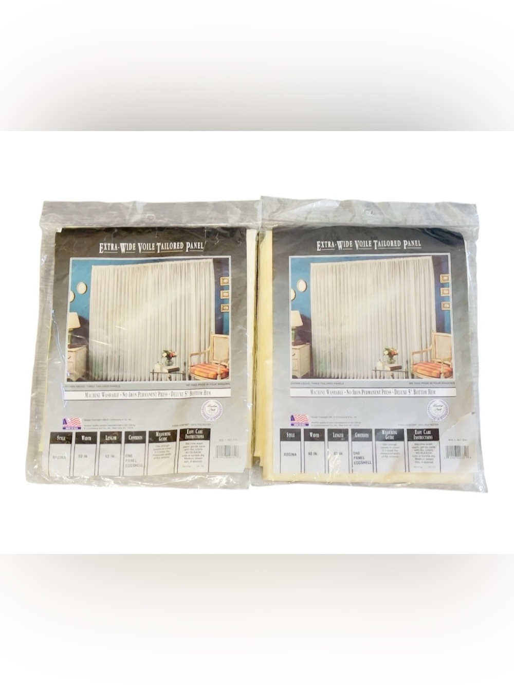 2 Vintage 90’s Lichtenberg Curtain Panels Eggshell 60x63 Wide Voile Tailored